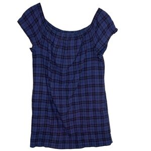 Madewell Blue Purple Plaid Linen Off Shoulder Dress Women Size 6